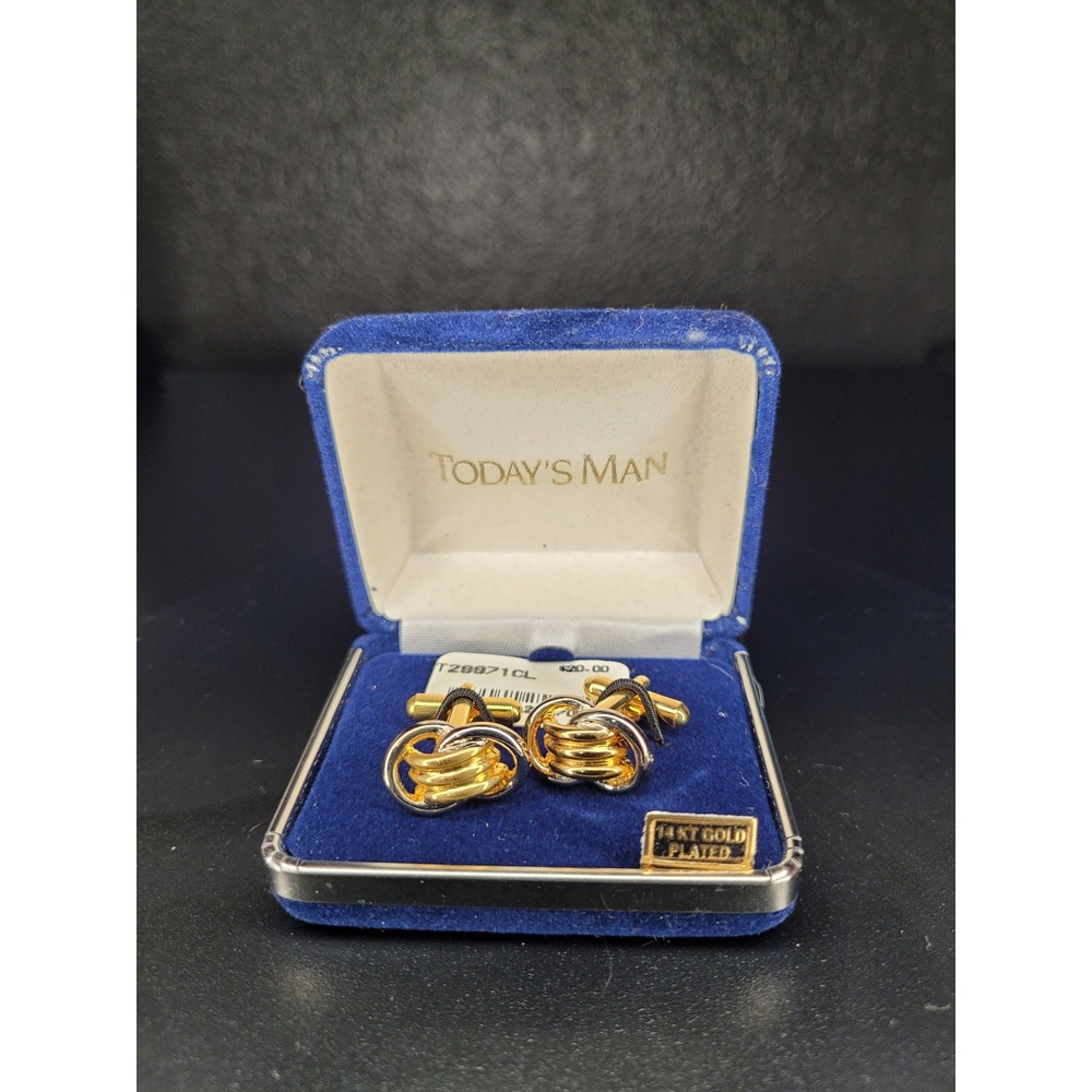 Todays Man Cuff Links Gold Silver Tone Knot 14KT Gold Plated New